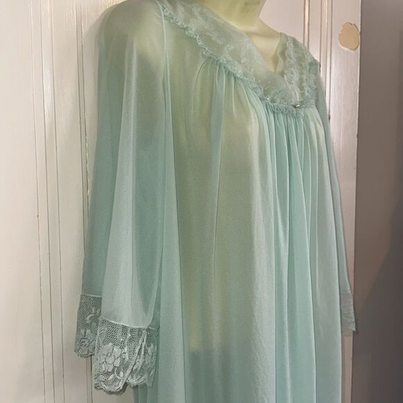 Vintage 60‎ Sans Souci Aqua/mint green semi sheer nylon robe - Picture 5 of 10